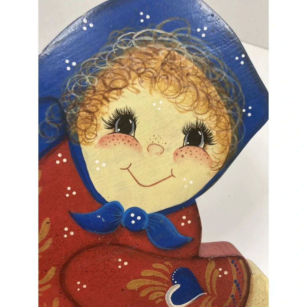 Vintage Wooden Folk Art Wall Hanging Young Woman Hand‎ Painted 12